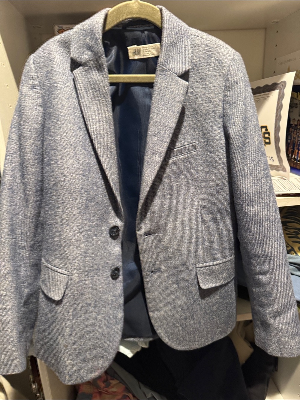 Boys H&M Light Blue Textured Blazer - Classic Tailored Fit